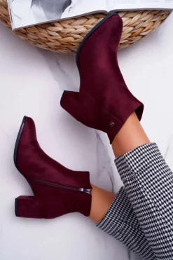 Botki Damskie Na Obcasie Sergio Leone Bordowe BT520