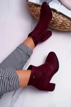 Botki Damskie Na Obcasie Sergio Leone Bordowe BT520