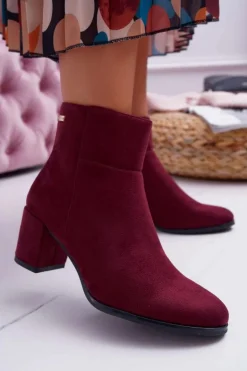 Botki Damskie Na Obcasie Sergio Leone Bordowe BT522
