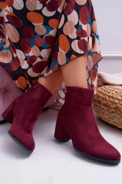 Botki Damskie Na Obcasie Sergio Leone Bordowe BT522