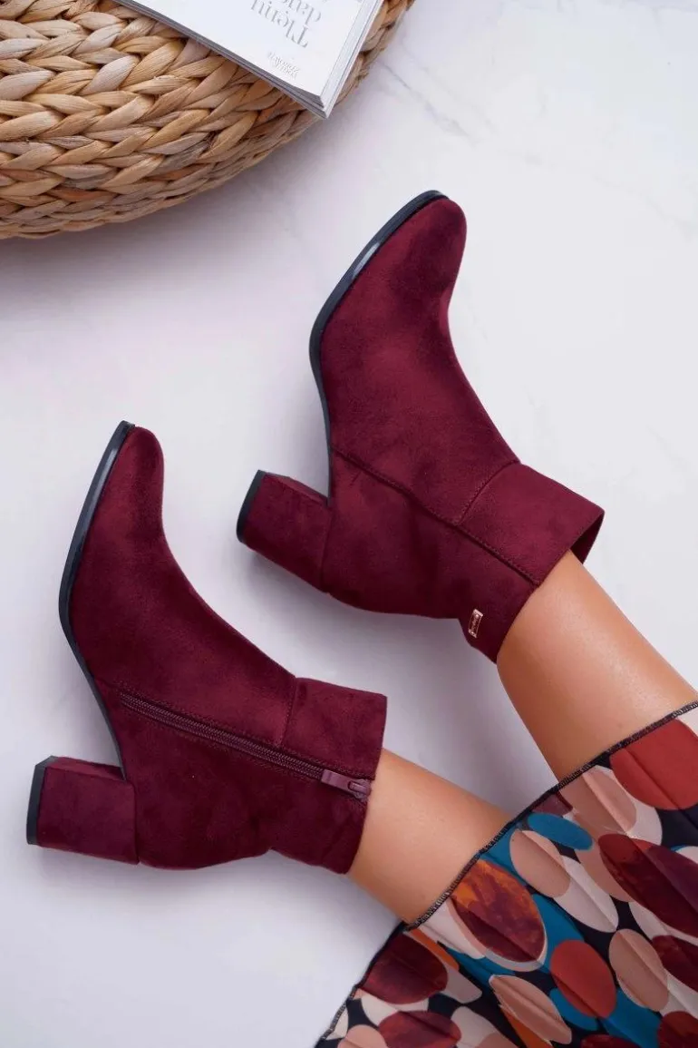 Botki Damskie Na Obcasie Sergio Leone Bordowe BT522