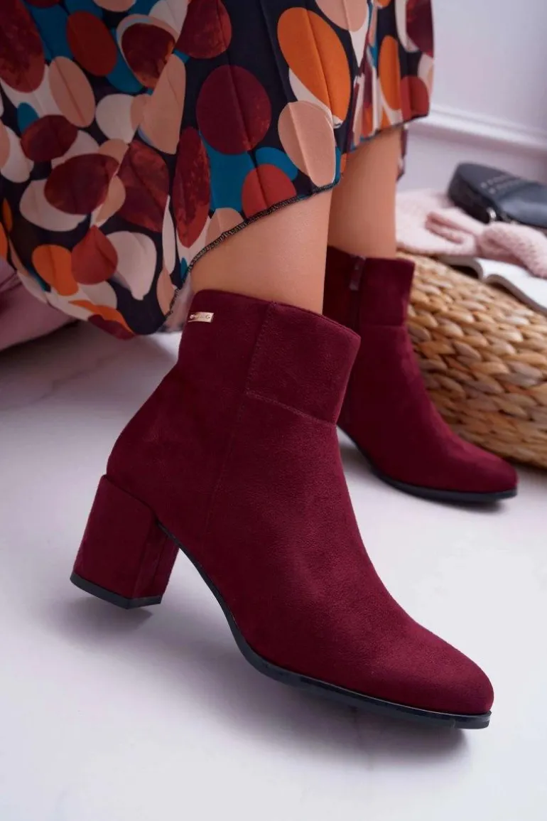 Botki Damskie Na Obcasie Sergio Leone Bordowe BT522