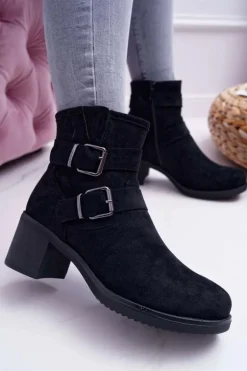 Botki Damskie Na Obcasie Zamszowe Czarne Fagret