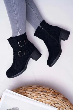 Botki Damskie Na Obcasie Zamszowe Czarne Fagret