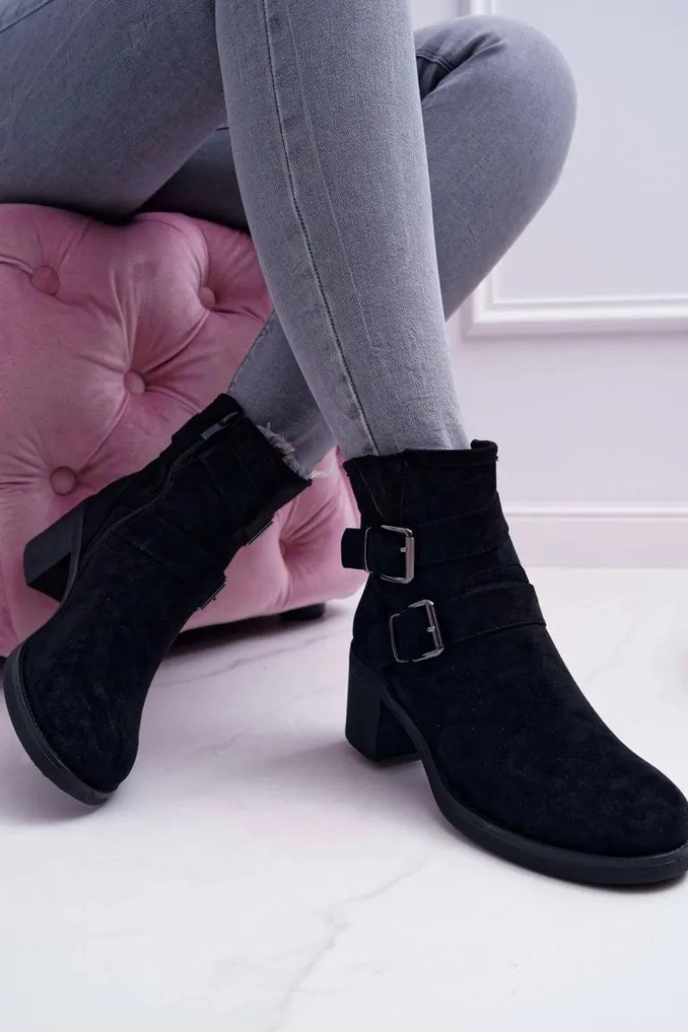 Botki Damskie Na Obcasie Zamszowe Czarne Fagret