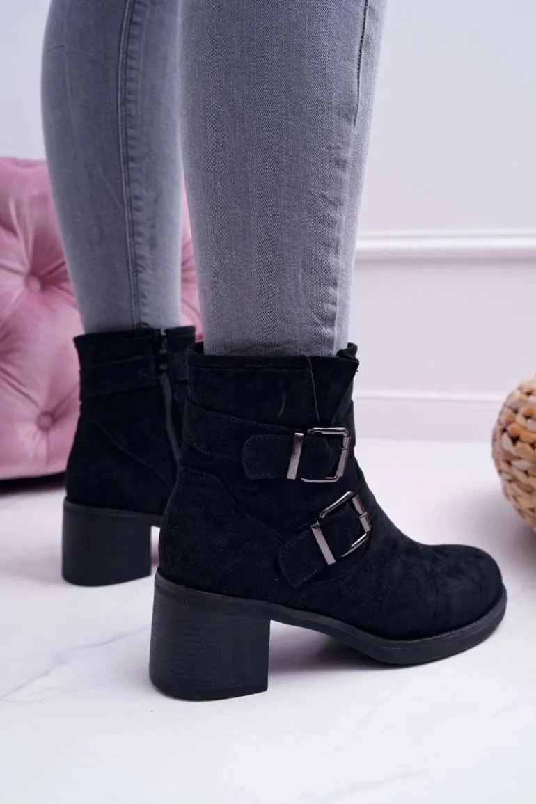 Botki Damskie Na Obcasie Zamszowe Czarne Fagret