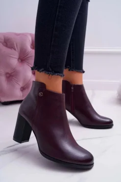 Botki Damskie Na Obcasie Sergio Leone Bordowe BT518