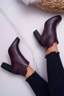 Botki Damskie Na Obcasie Sergio Leone Bordowe BT518