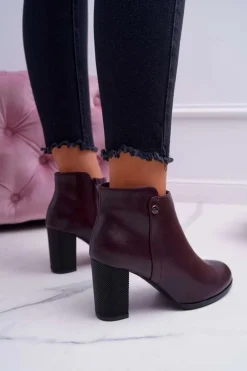 Botki Damskie Na Obcasie Sergio Leone Bordowe BT518