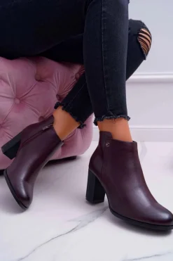 Botki Damskie Na Obcasie Sergio Leone Bordowe BT518