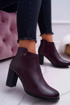 Botki Damskie Na Obcasie Sergio Leone Bordowe BT518