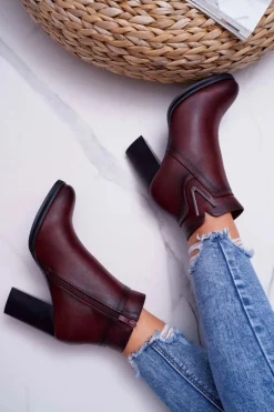 Botki Damskie Na Obcasie Sergio Leone Bordowe BT537