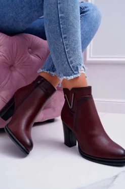 Botki Damskie Na Obcasie Sergio Leone Bordowe BT537