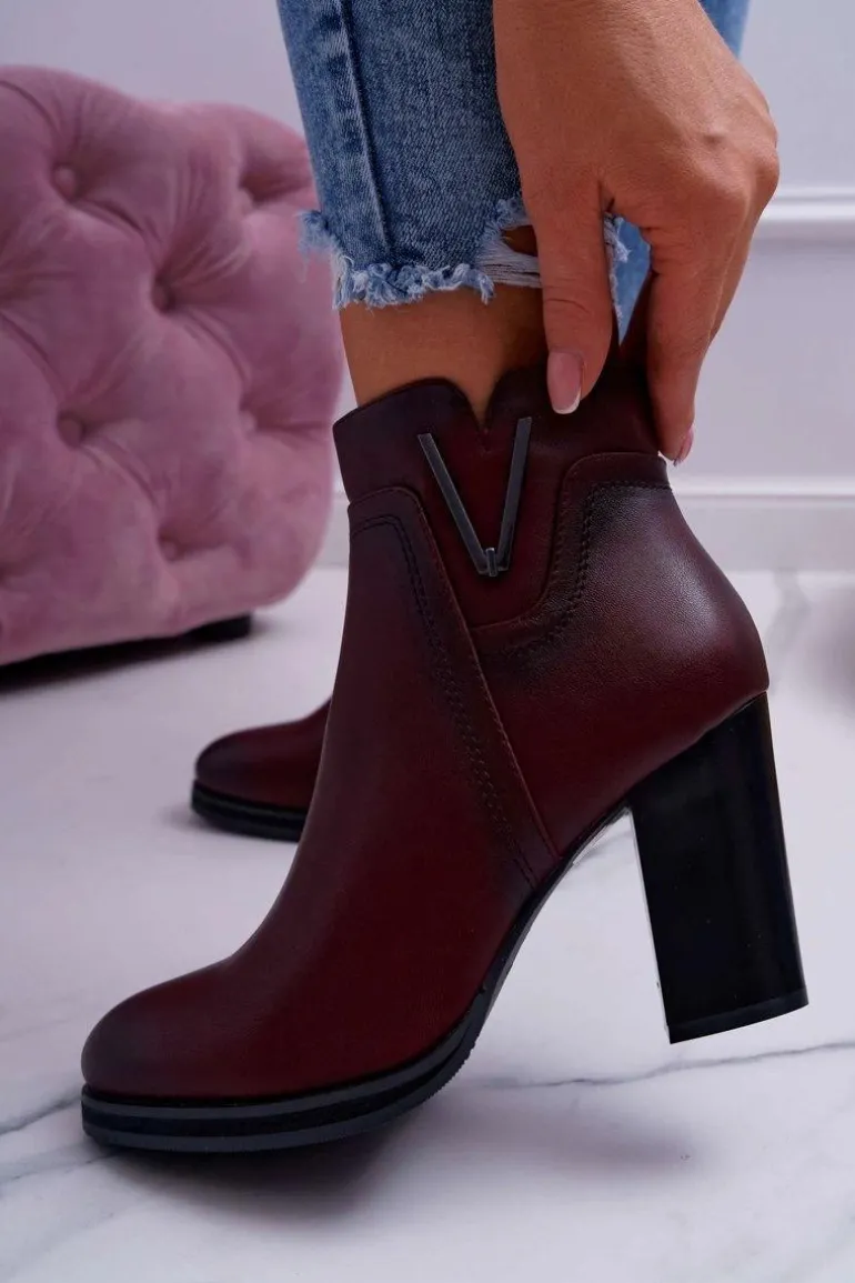 Botki Damskie Na Obcasie Sergio Leone Bordowe BT537