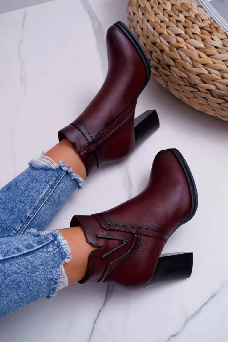 Botki Damskie Na Obcasie Sergio Leone Bordowe BT537