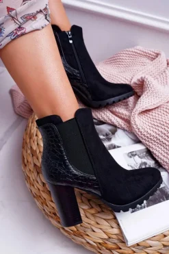 Botki Damskie Na Obcasie Czarne Mondego