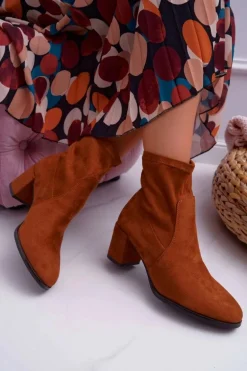 Botki Damskie Na Obcasie Sergio Leone Wsuwane Camel LikeStar