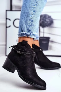 Botki Damskie Na Obcasie Ocieplane Czarne Fevim