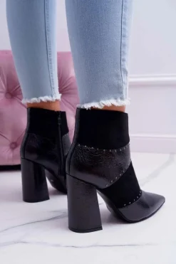 Botki Damskie Na Obcasie Z Nitami W Szpic RB21P Czarne Yango