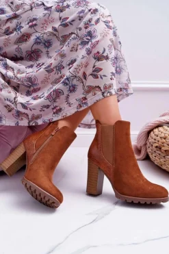 Botki Damskie Na Obcasie Camel Mondego