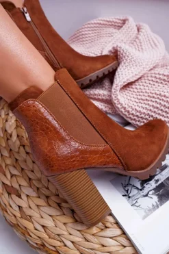 Botki Damskie Na Obcasie Camel Mondego