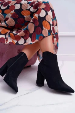 Botki Damskie Na Obcasie Z Nitami W Szpic RB23P Czarne Snack