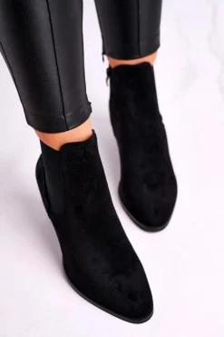 Botki Damskie Na Obcasie Sergio Leone Zamszowe Czarne BT613