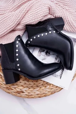 Botki Damskie Na Obcasie Z Gumkami Czarne Vista