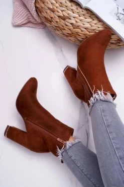 Botki Damskie Na Obcasie Camel Domeno