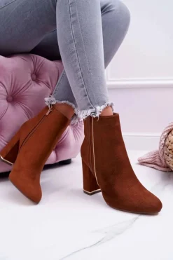 Botki Damskie Na Obcasie Camel Domeno