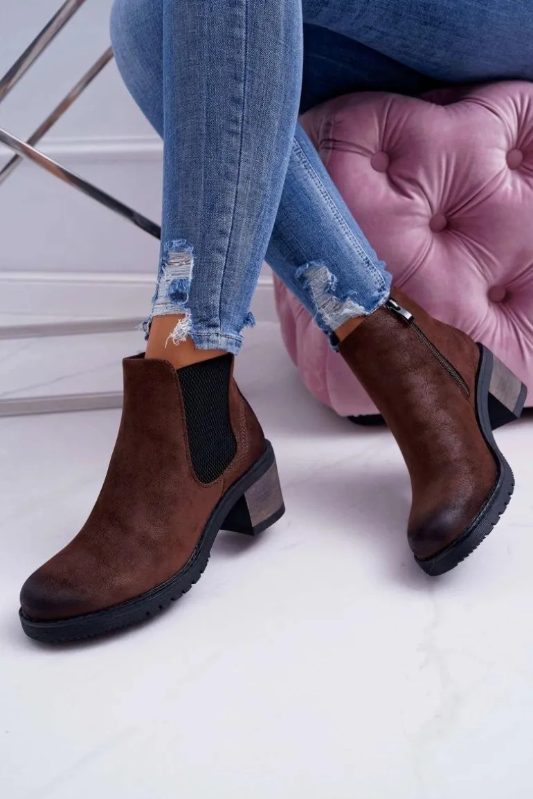 Botki Damskie Na Obcasie Sergio Leone Brązowe BT702