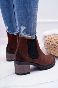 Botki Damskie Na Obcasie Sergio Leone Brązowe BT702