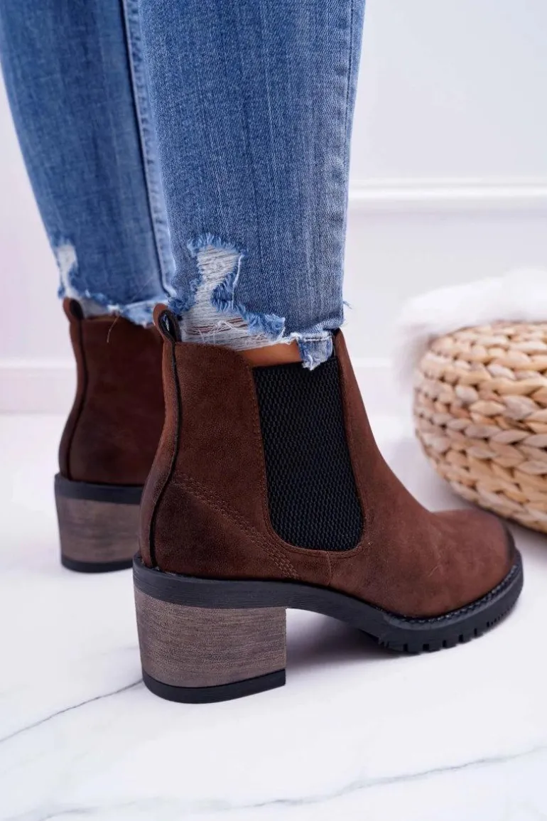 Botki Damskie Na Obcasie Sergio Leone Brązowe BT702