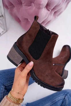 Botki Damskie Na Obcasie Sergio Leone Brązowe BT702