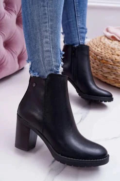 Botki Damskie Na Obcasie Czarne Serrena