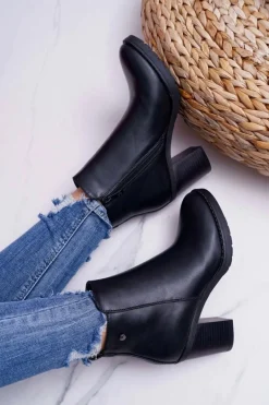 Botki Damskie Na Obcasie Czarne Serrena