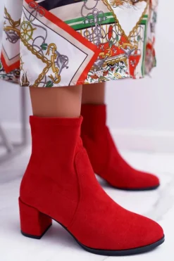 Botki Damskie Na Obcasie Wiosenne Sergio Leone Wsuwane Czerwone LikeStar