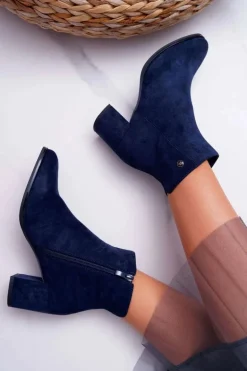 Botki Damskie Na Obcasie Sergio Leone Granatowe BT520