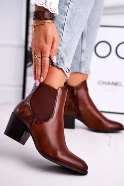 Botki Damskie Na Obcasie Sergio Leone Brązowe BT613