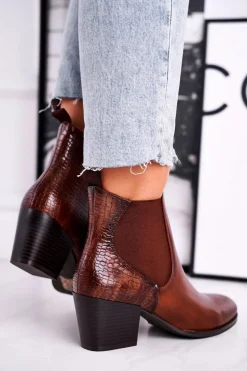 Botki Damskie Na Obcasie Sergio Leone Brązowe BT613