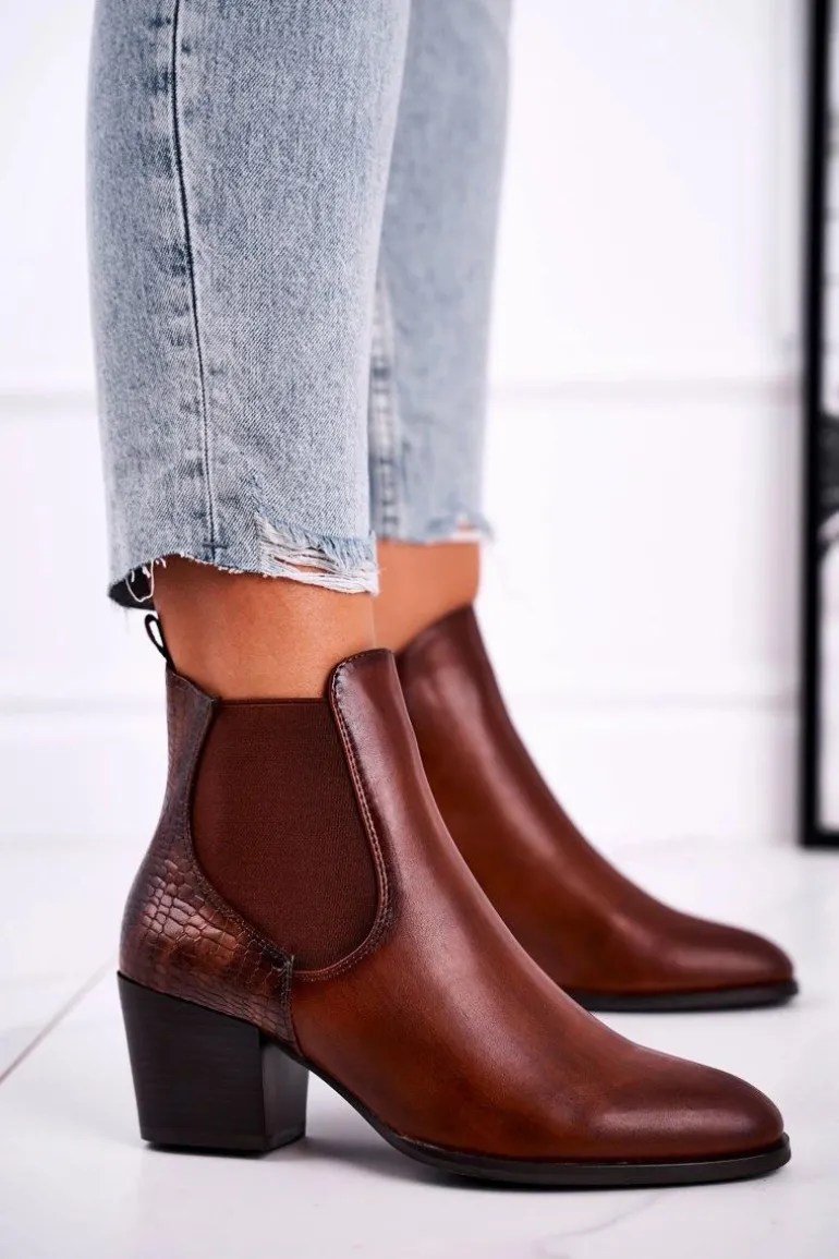 Botki Damskie Na Obcasie Sergio Leone Brązowe BT613