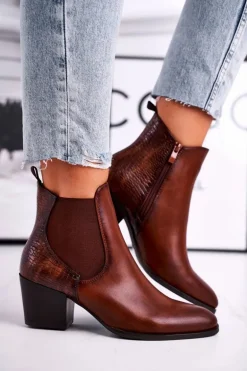 Botki Damskie Na Obcasie Sergio Leone Brązowe BT613