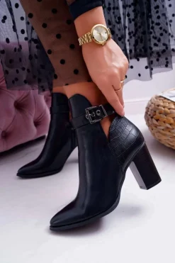 Botki Damskie Na Obcasie Czarne Getren