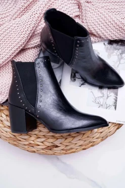 Botki Damskie Na Obcasie Z Gumkami Czarne Trini