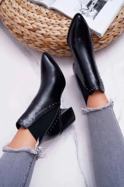 Botki Damskie Na Obcasie Z Gumkami Czarne Trini