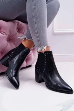 Botki Damskie Na Obcasie Z Gumkami Czarne Trini