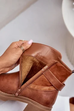 Botki Damskie Na Obcasie Słupku Ocieplane Na Zamek Camel Inabelle