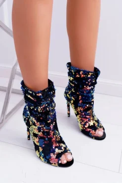 Botki Damskie Na Obcasie Eleganckie z Cekinami Opalizujące Harley