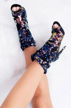 Botki Damskie Na Obcasie Eleganckie z Cekinami Opalizujące Harley