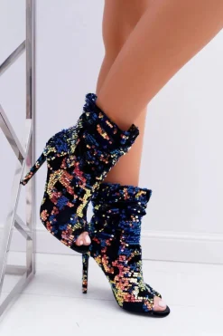 Botki Damskie Na Obcasie Eleganckie z Cekinami Opalizujące Harley